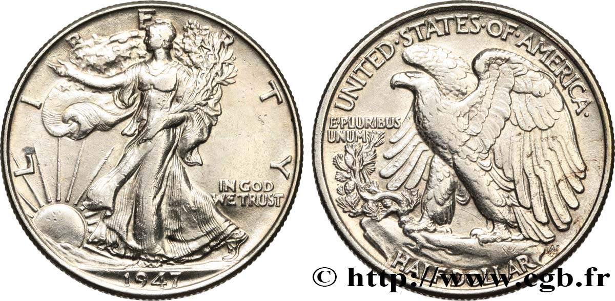 VEREINIGTE STAATEN VON AMERIKA 1/2 Dollar Walking Liberty 1947 Philadelphie fSS 