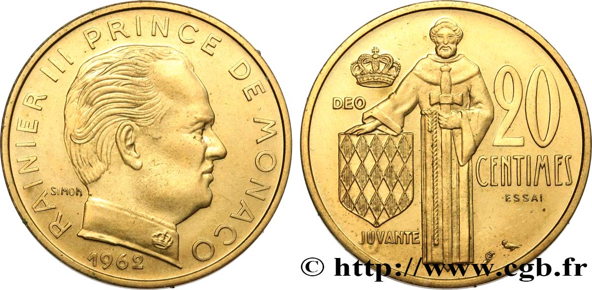MONACO - FÜRSTENTUM MONACO - RAINIER III. Essai de 20 Centimes  1962 Paris fST 