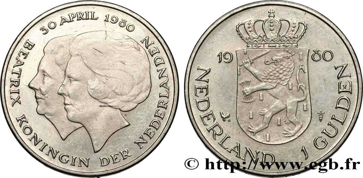 PAYS-BAS 1 Gulden couronnement de la reine Beatrix 1980 Utrecht SUP 