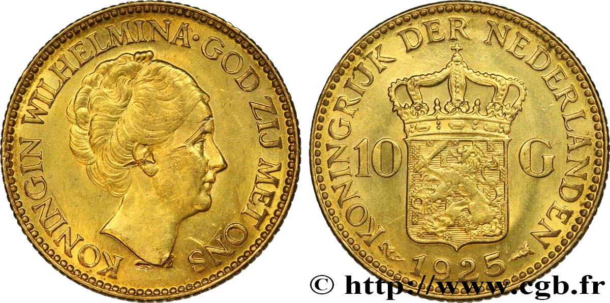 INVESTMENT GOLD 10 Gulden, 4e type Wilhelmina 1925 Utrecht VZ 