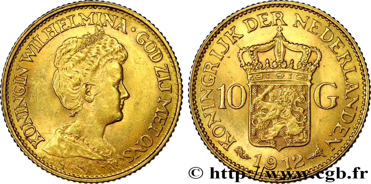 INVESTMENT GOLD 10 Gulden, 3e type Wilhelmina 1912 Utrecht AU 