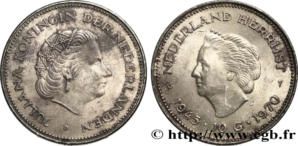 PAYS-BAS 10 Gulden 25e anniversaire de la libération 1970 Utrecht SPL 