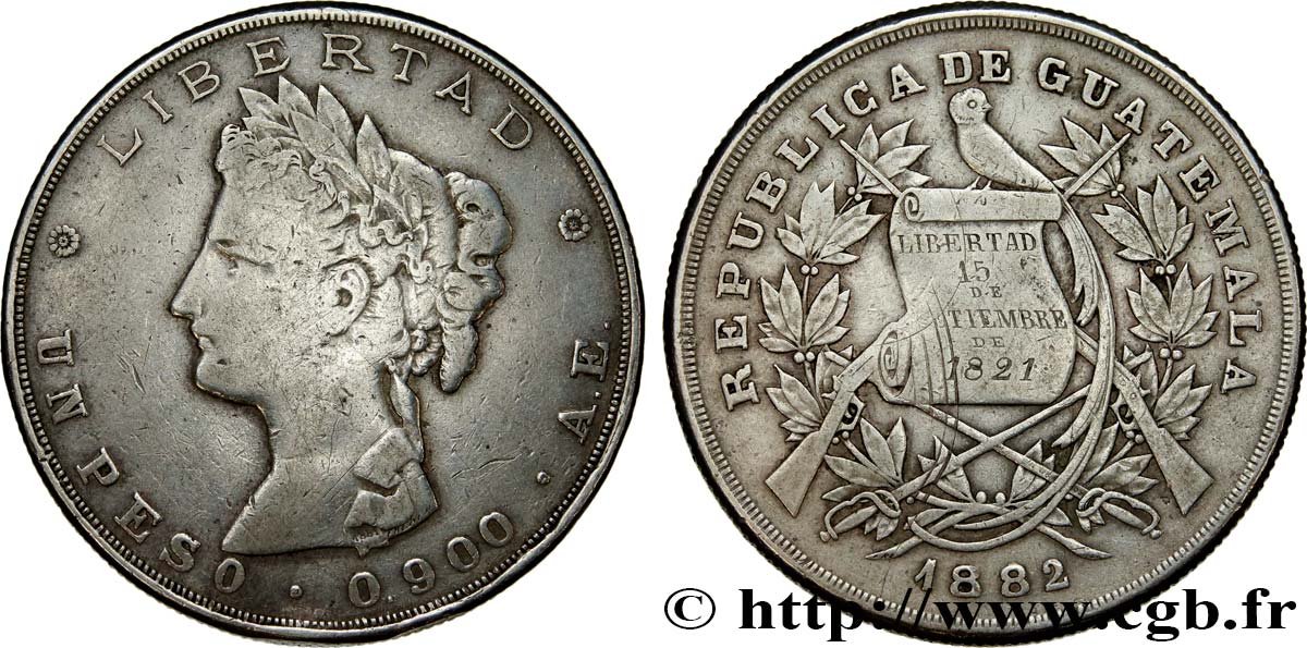 GUATEMALA 1 Peso 1882  VF 