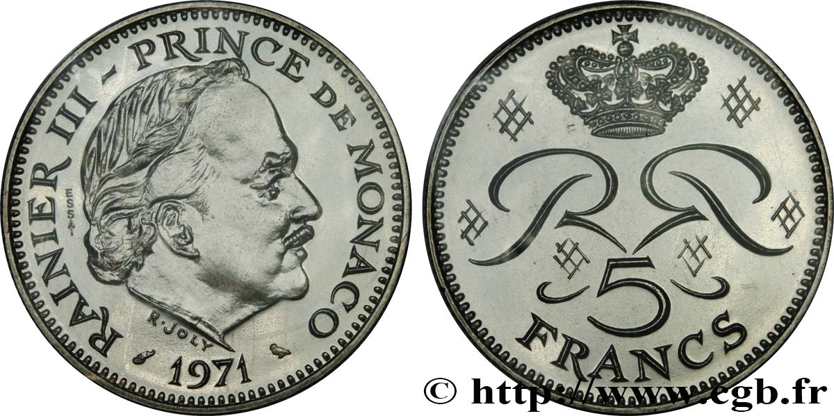 MONACO Essai de 5 Francs Rainier III 1971 Paris ST 