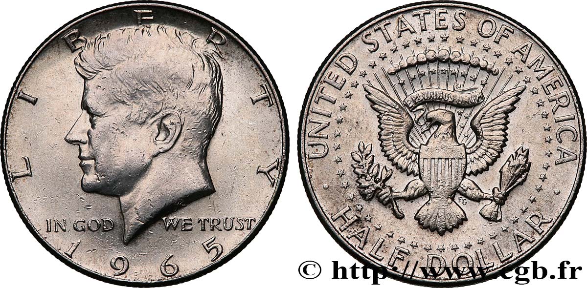 VEREINIGTE STAATEN VON AMERIKA 1/2 Dollar Kennedy 1965 Philadelphie SS 