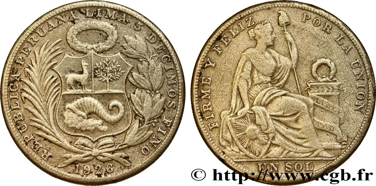 PÉROU 1 Sol emblème / “Liberté” 1926 Lima TB+ 