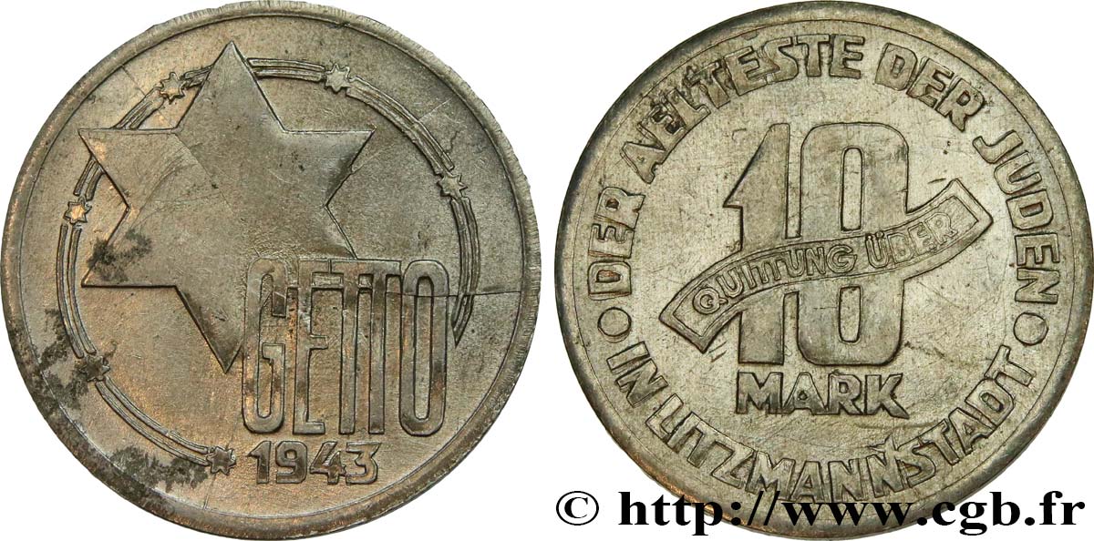 POLAND - GERMAN OCCUPATION - LODZ GHETTO 10 Mark 1943 Lodz XF 