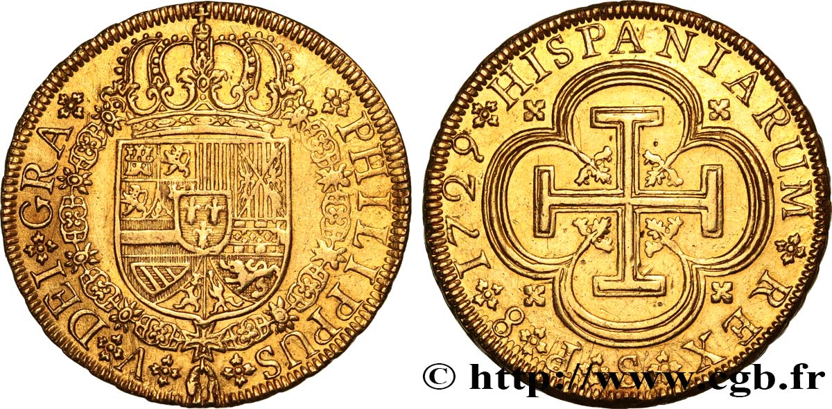 ESPAÑA - REINO DE ESPAÑA -FELIPE V DE BORBÓN 8 Escudos 1729 Séville MBC+ 