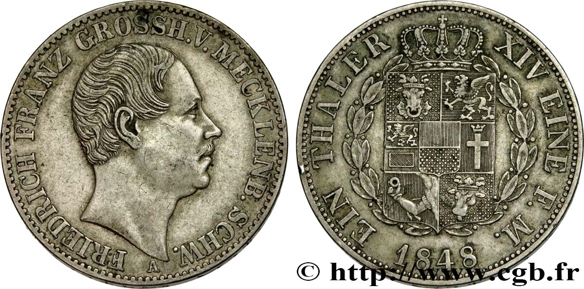 GERMANY - MECKLENBURG-SCHWERIN 1 Thaler Frédéric-François II 1848 Berlin AU 