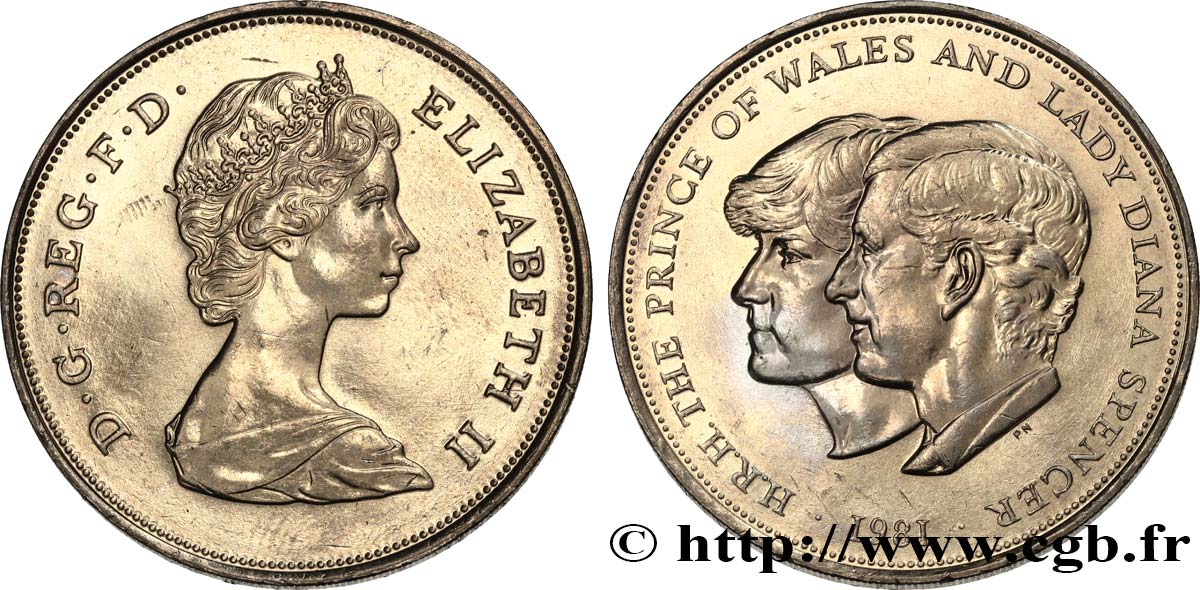 ROYAUME-UNI 25 New Pence (1 Crown) mariage du Prince de Galles et de Lady Diana Spencer 1981  SPL 