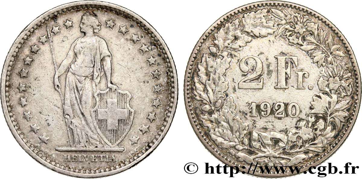 SVIZZERA  2 Francs Helvetia 1920 Berne q.BB 