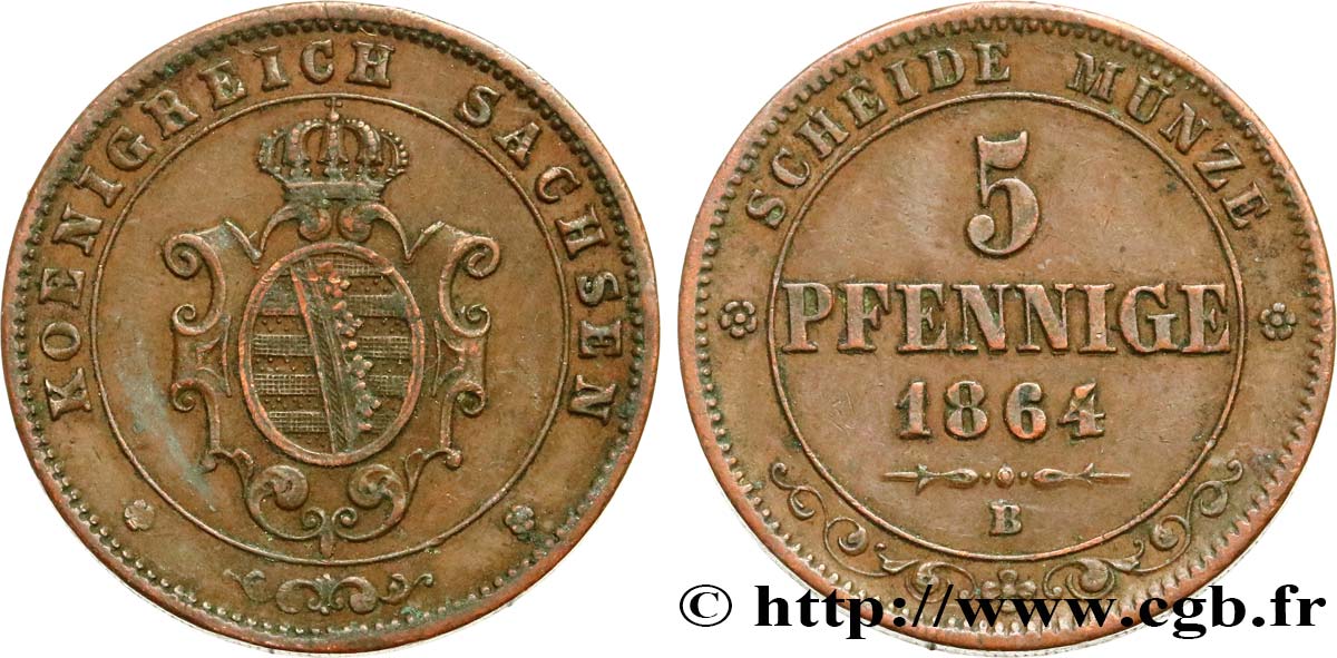 ALEMANIA - SAJONIA 5 Pfennige 1864 Dresde MBC 