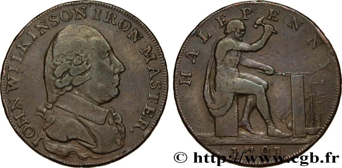 GETTONI BRITANICI 1/2 Penny John Wilkinson (Warwickshire) maître de Forge 1791  q.BB 