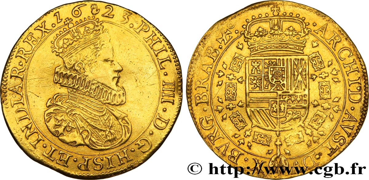 PAYS-BAS ESPAGNOLS - DUCHÉ DE BRABANT - PHILIPPE IV Double souverain d’or 1623 Anvers XF/AU 