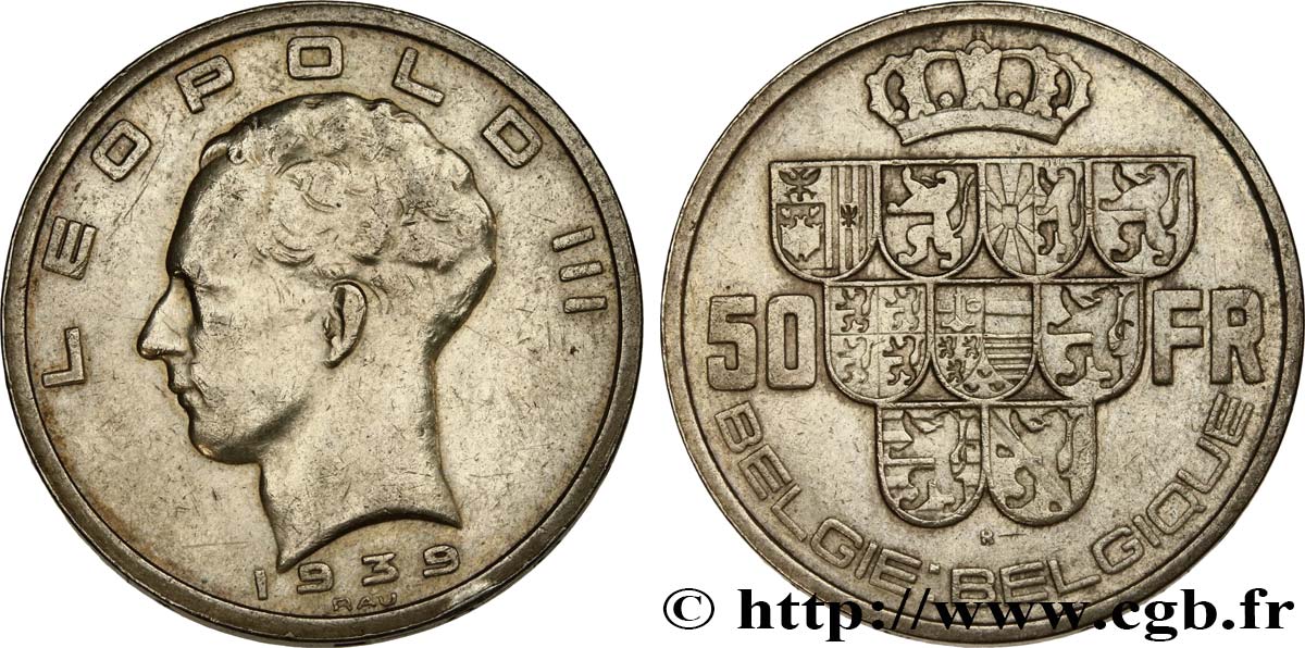 BELGIQUE 50 Francs Léopold III légende Belgie-Belgique tranche position A 1939  TTB 