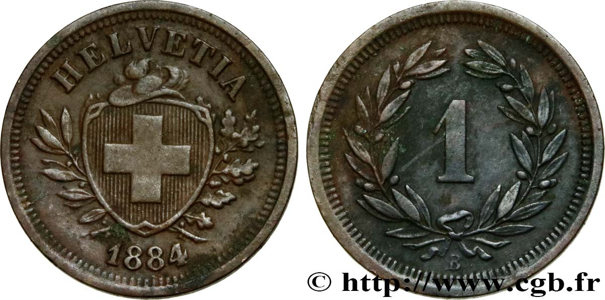 SUISSE 1 Centime Croix Suisse 1884 Berne - B TTB+ 
