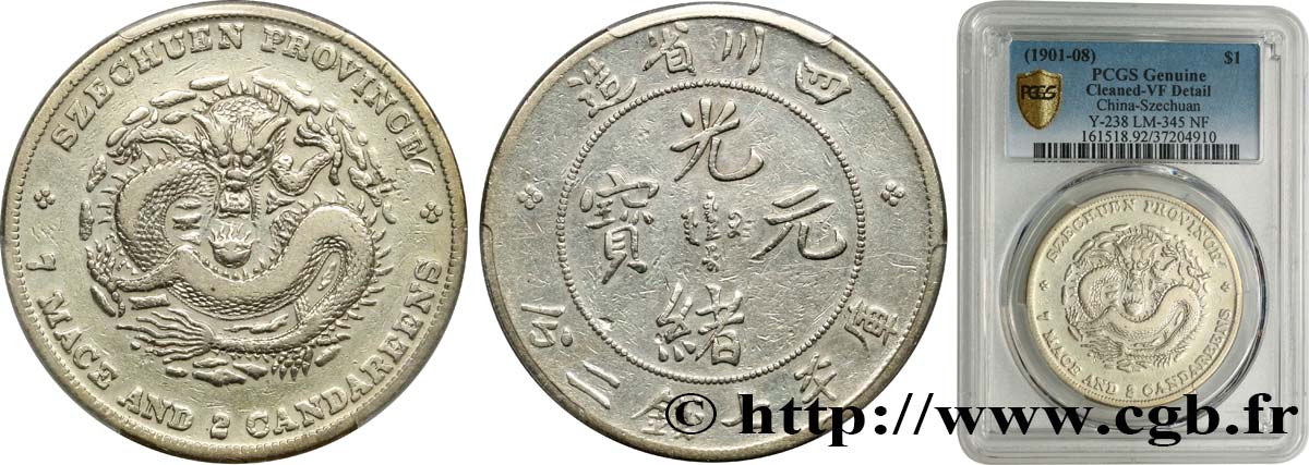 CHINA - EMPIRE - SICHUAN 1 Dollar 1901-1908  VF PCGS