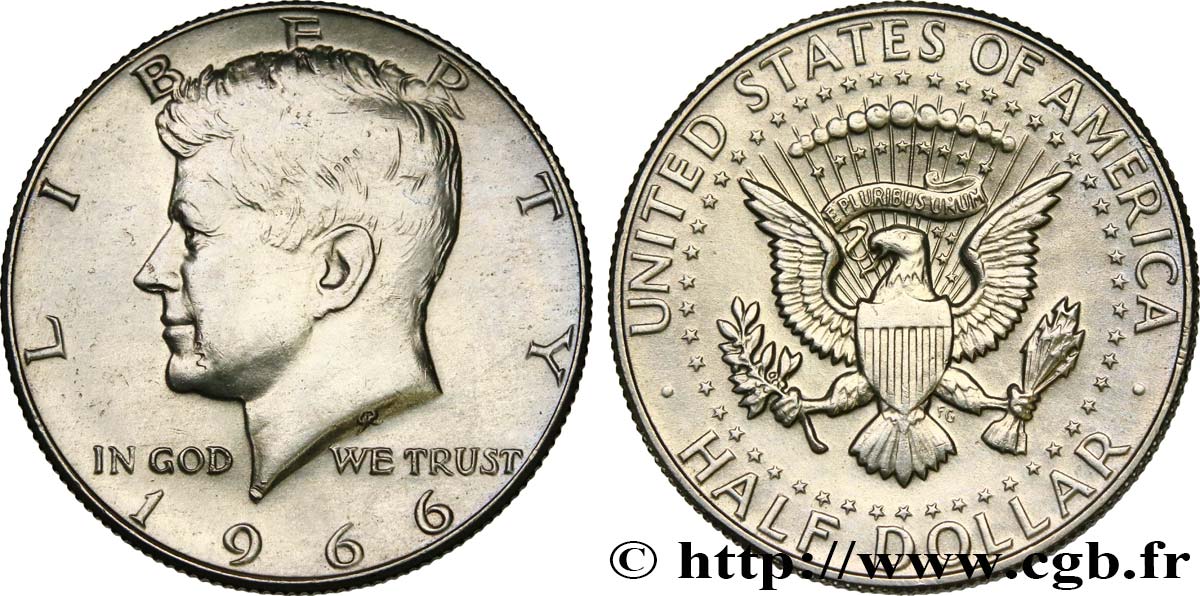 ÉTATS-UNIS D AMÉRIQUE 1/2 Dollar Kennedy 1966 Philadelphie SUP 