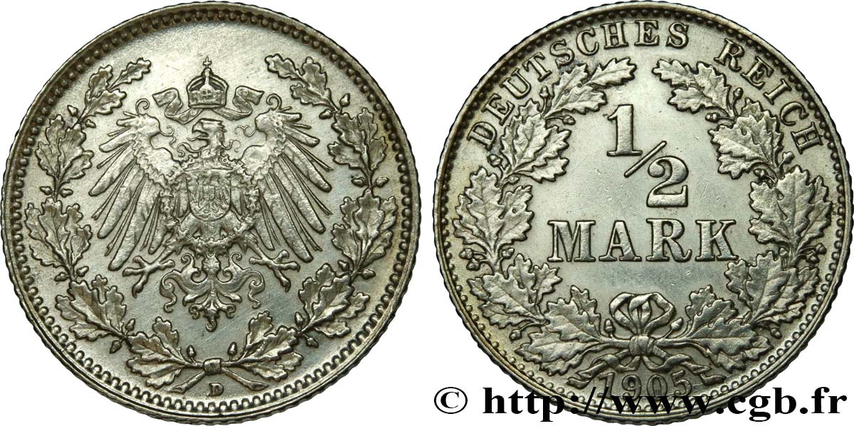 DEUTSCHLAND 1/2 Mark Empire aigle impérial 1905 Munich VZ 