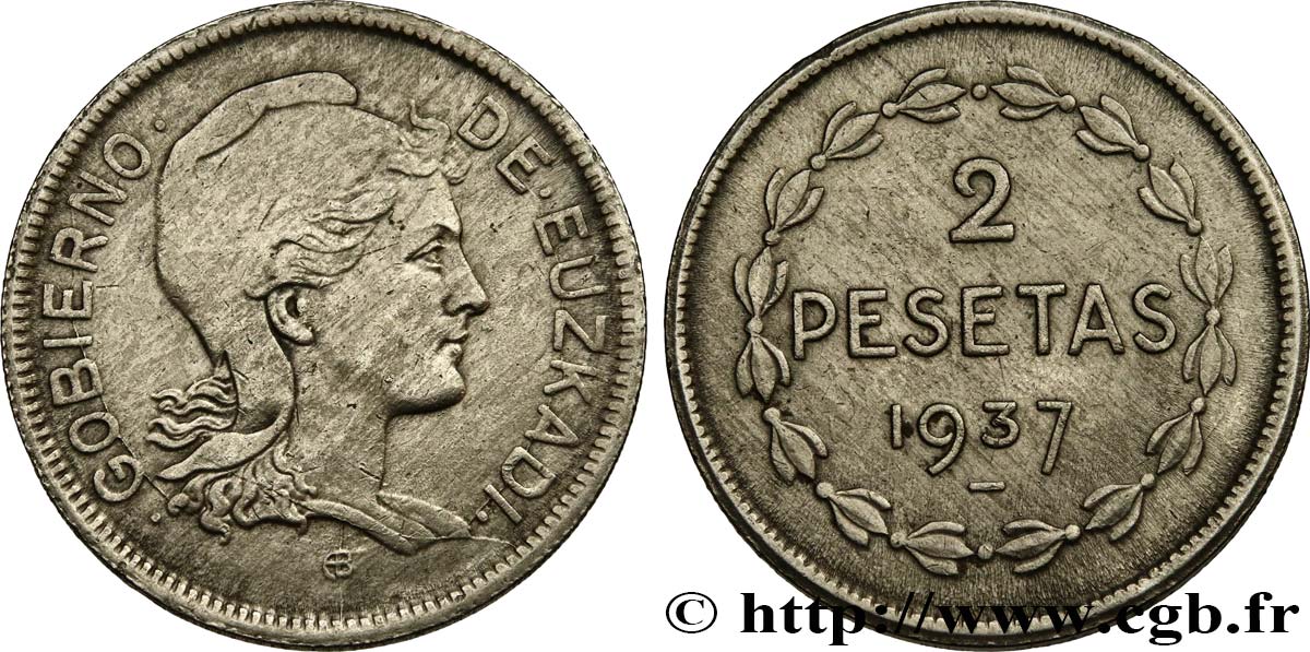 ESPAGNE - PAYS BASQUE 2 Pesetas Gouvernement d’Euskadi 1937 Bruxelles TTB 