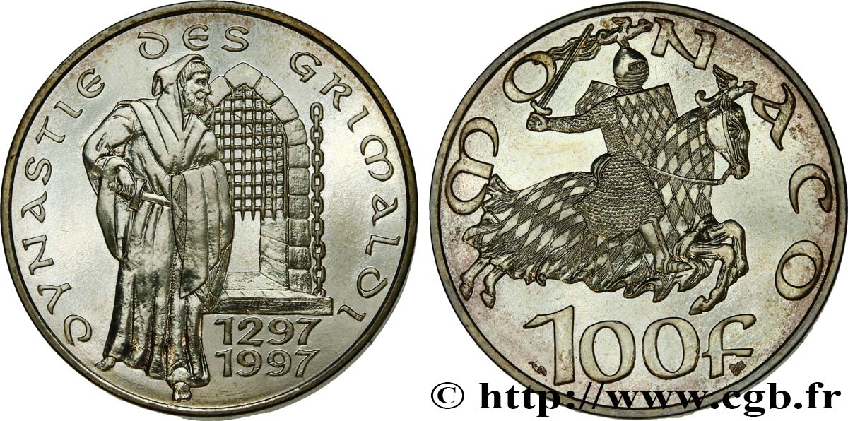 MONACO 100 Francs 700e anniversaire de la dynastie des Grimaldi 1997 Paris SPL 