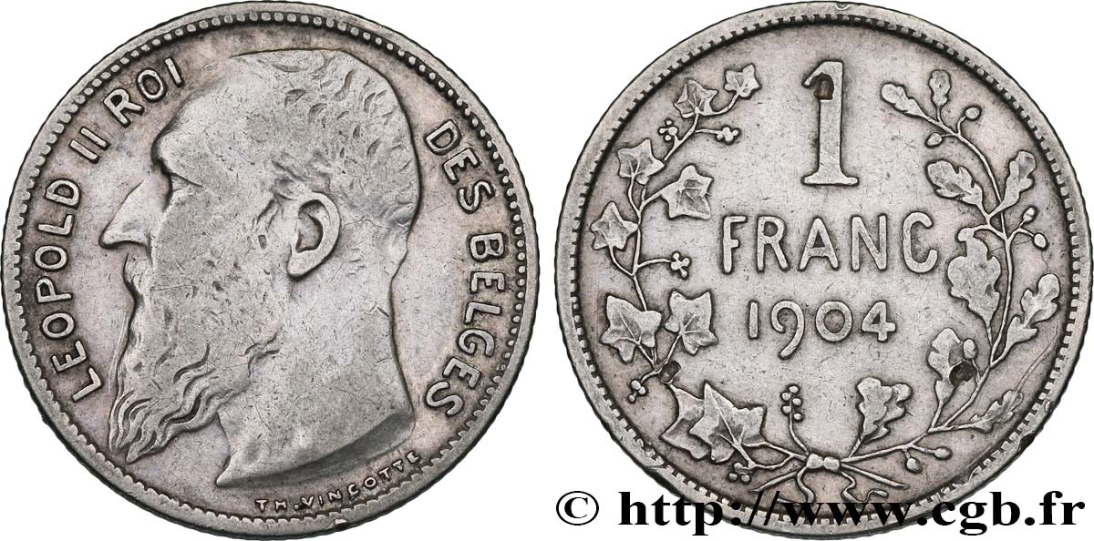 BELGIQUE 1 Franc Léopold II légende française
 1904  TB+ 