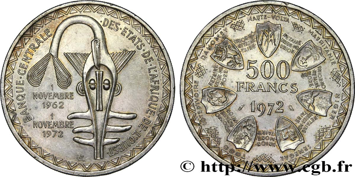 ÉTATS DE L AFRIQUE DE L OUEST (BCEAO) 500 Francs BCEAO 1972 Paris SUP 