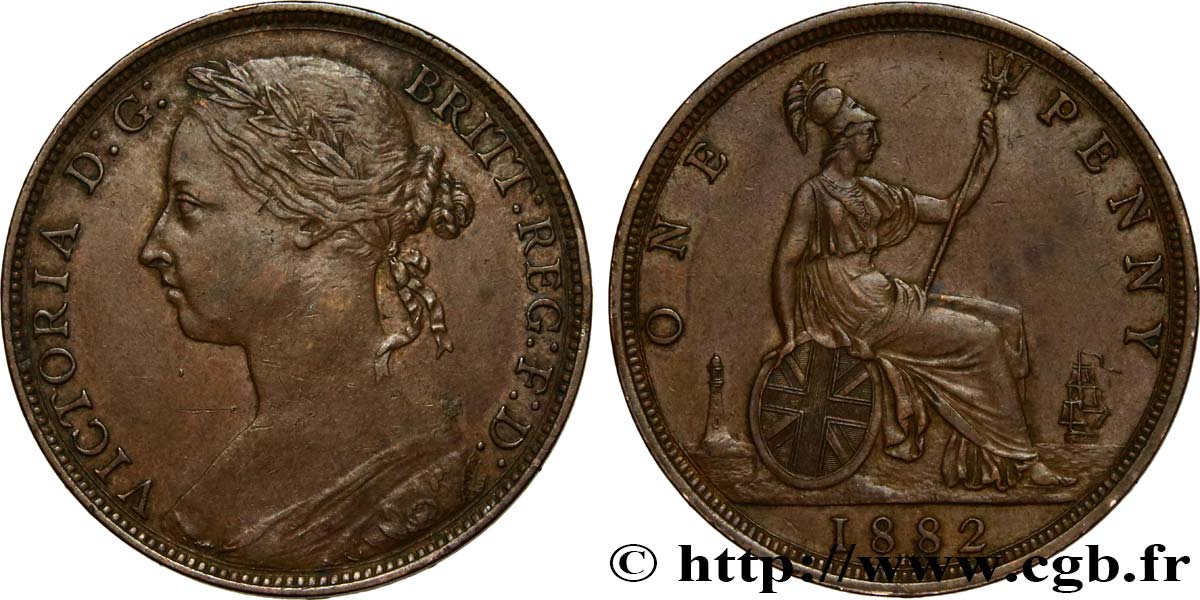 ROYAUME-UNI 1 Penny Victoria “Bun Head” 1882 Heaton TTB 