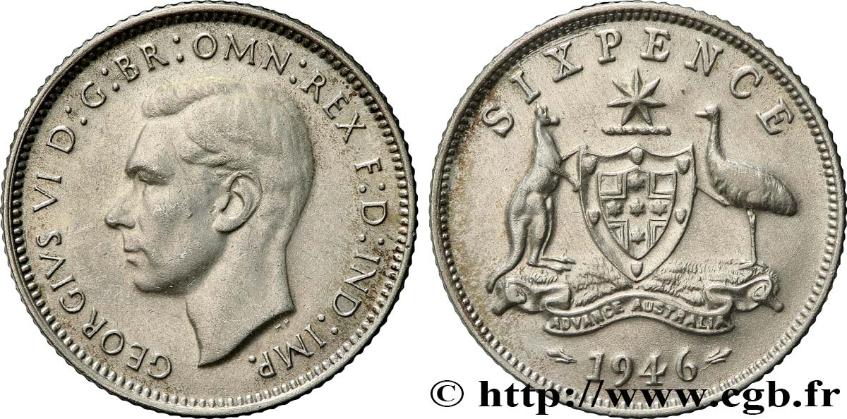 AUSTRALIA 6 Pence Georges VI 1946 Melbourne MBC+ 