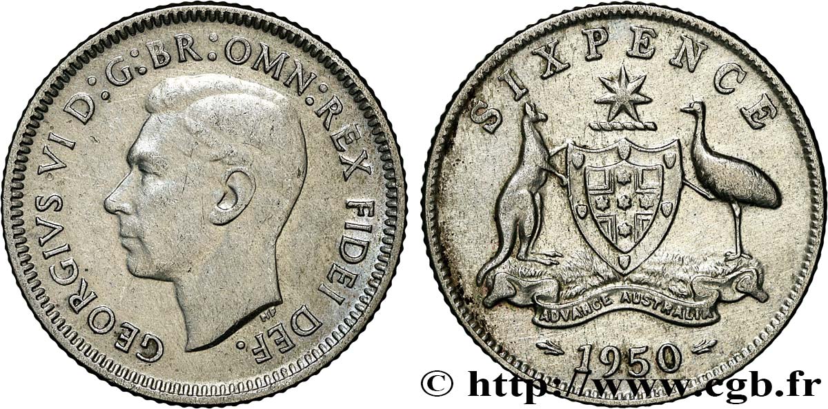 AUSTRALIA 6 Pence Georges VI 1950 Melbourne MBC/SC 