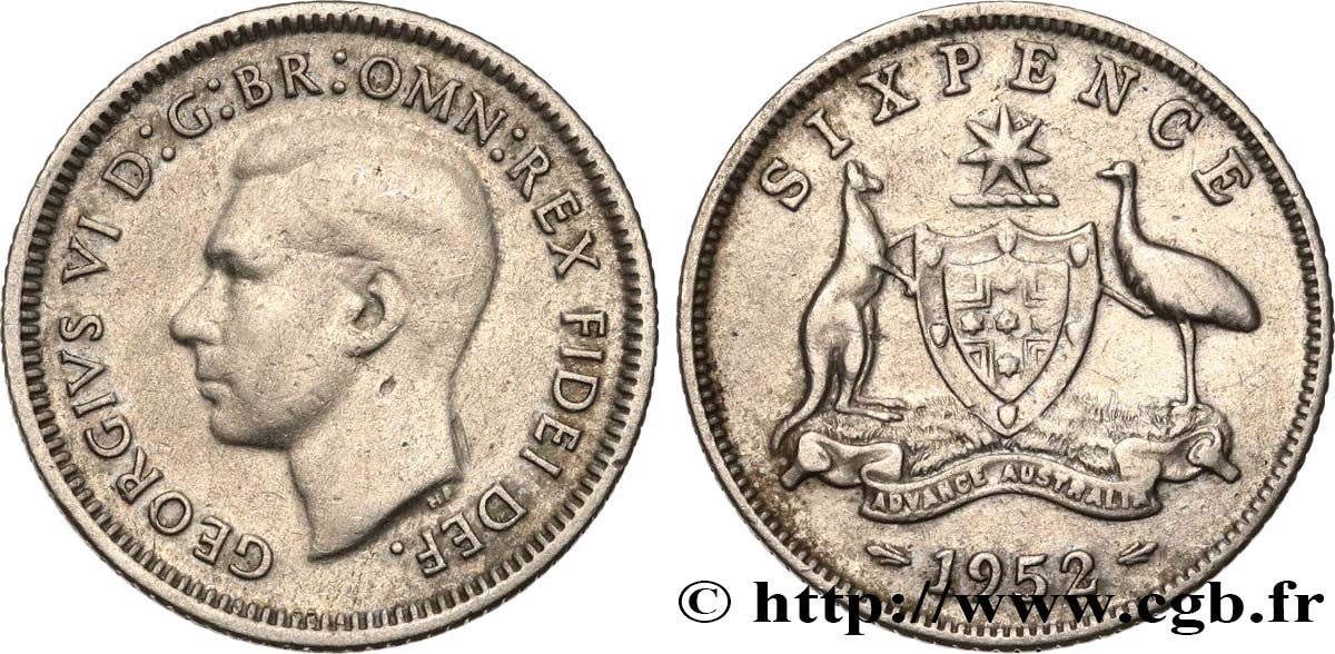 AUSTRALIA 6 Pence Georges VI 1952 Melbourne XF/MS 