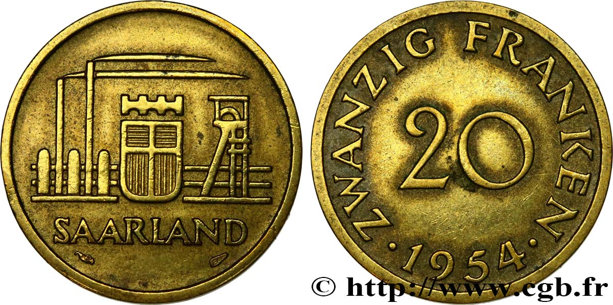 SAARLAND 20 Franken 1954 Paris BB 
