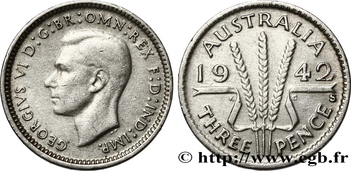 AUSTRALIE 3 Pence Georges VI 1942 Sydney TTB 