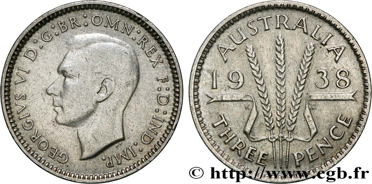 AUSTRALIE 3 Pence Georges VI 1938 Melbourne TTB 