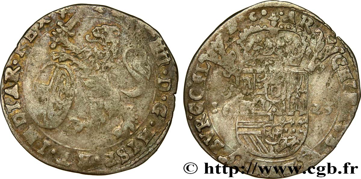 PAYS-BAS ESPAGNOLS - COMTÉ DE FLANDRE - PHILIPPE IV Escalin au lion 1623 Bruges q.BB 