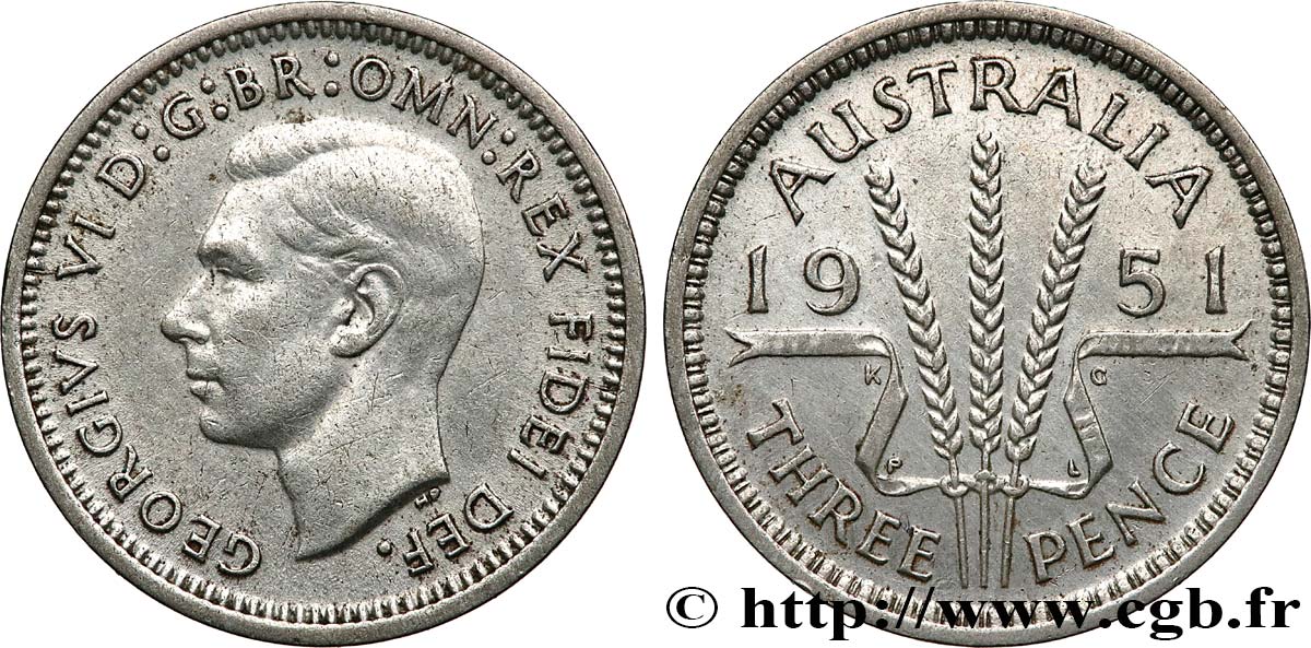 AUSTRALIE 3 Pence Georges VI 1951 Londres TTB 