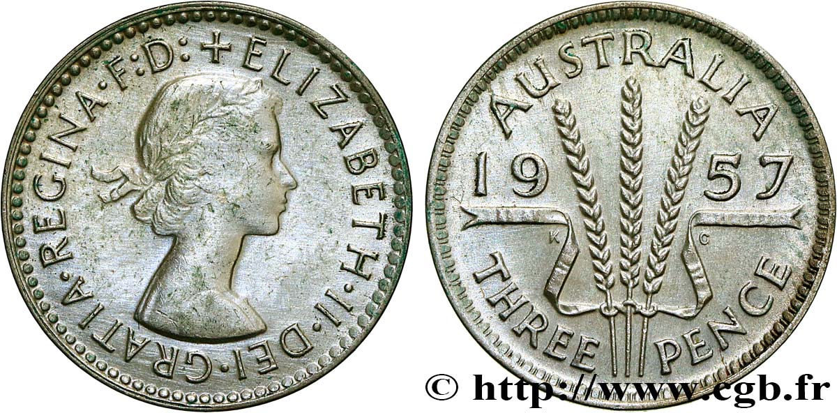 AUSTRALIE 3 Pence Elisabeth II 1957 Melbourne SUP 