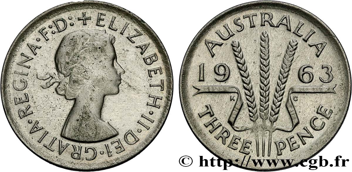 AUSTRALIE 3 Pence Elisabeth II 1963 Melbourne TTB 