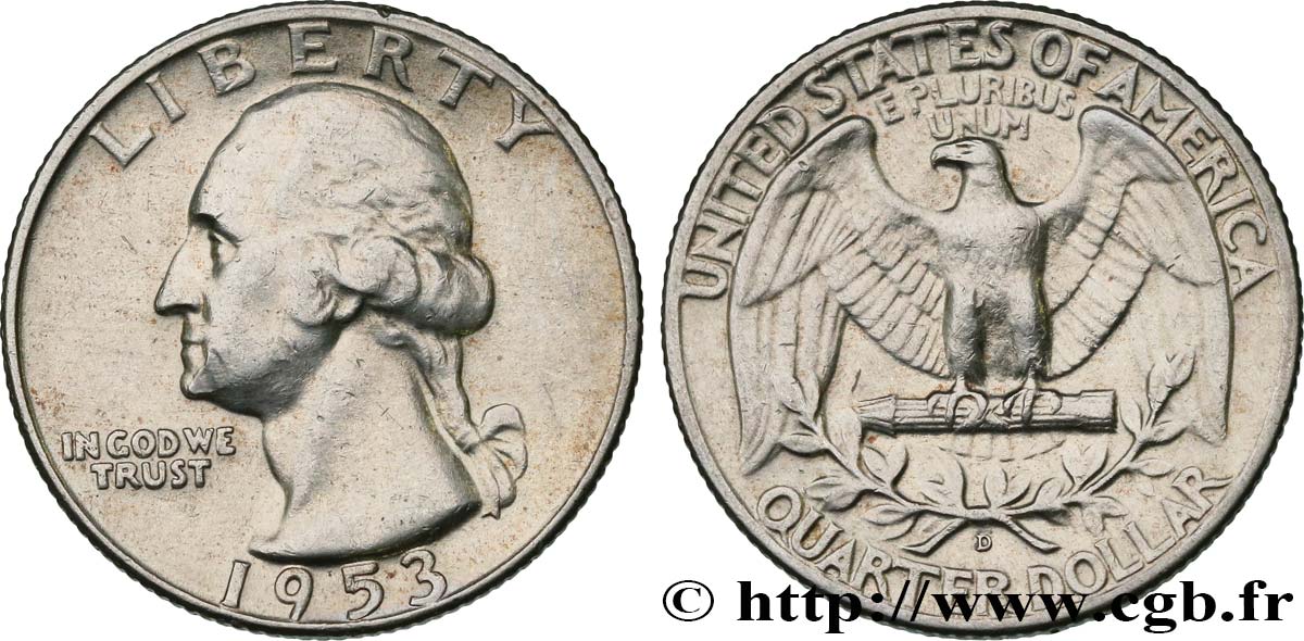 UNITED STATES OF AMERICA 1/4 Dollar Georges Washington 1953 Denver XF 