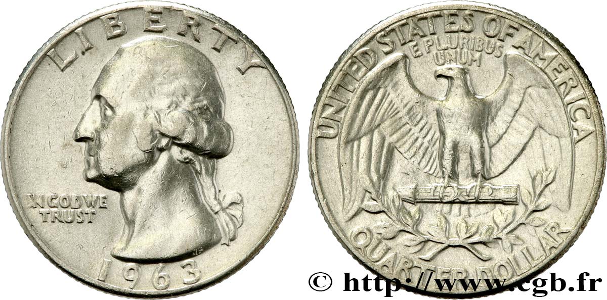 ESTADOS UNIDOS DE AMÉRICA 1/4 Dollar Georges Washington 1963 Philadelphie MBC 