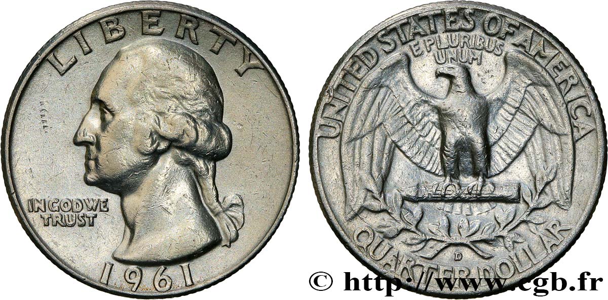 ÉTATS-UNIS D AMÉRIQUE 1/4 Dollar Georges Washington 1961 Denver TTB 