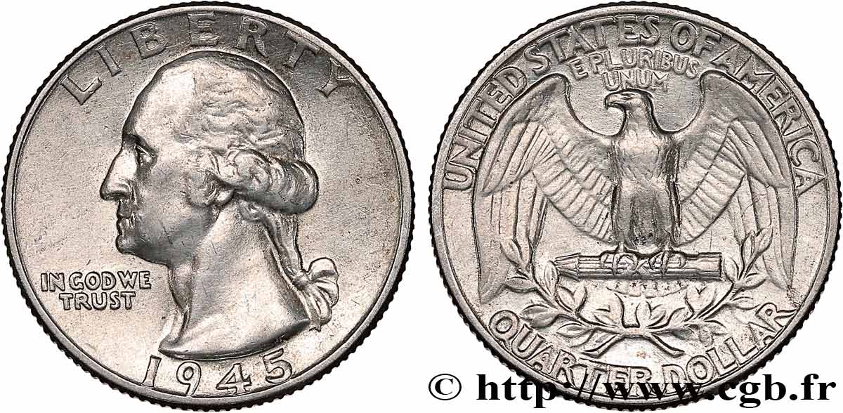 ÉTATS-UNIS D AMÉRIQUE 1/4 Dollar Georges Washington 1945 Philadelphie TTB 