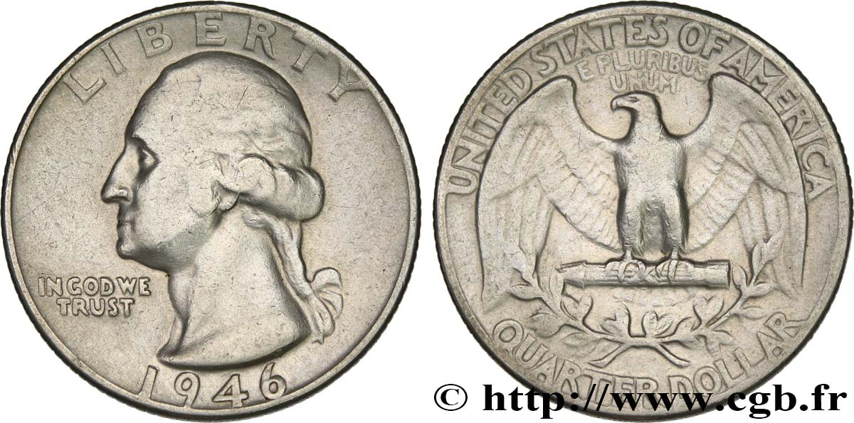 ÉTATS-UNIS D AMÉRIQUE 1/4 Dollar Georges Washington 1946 Philadelphie TB+ 