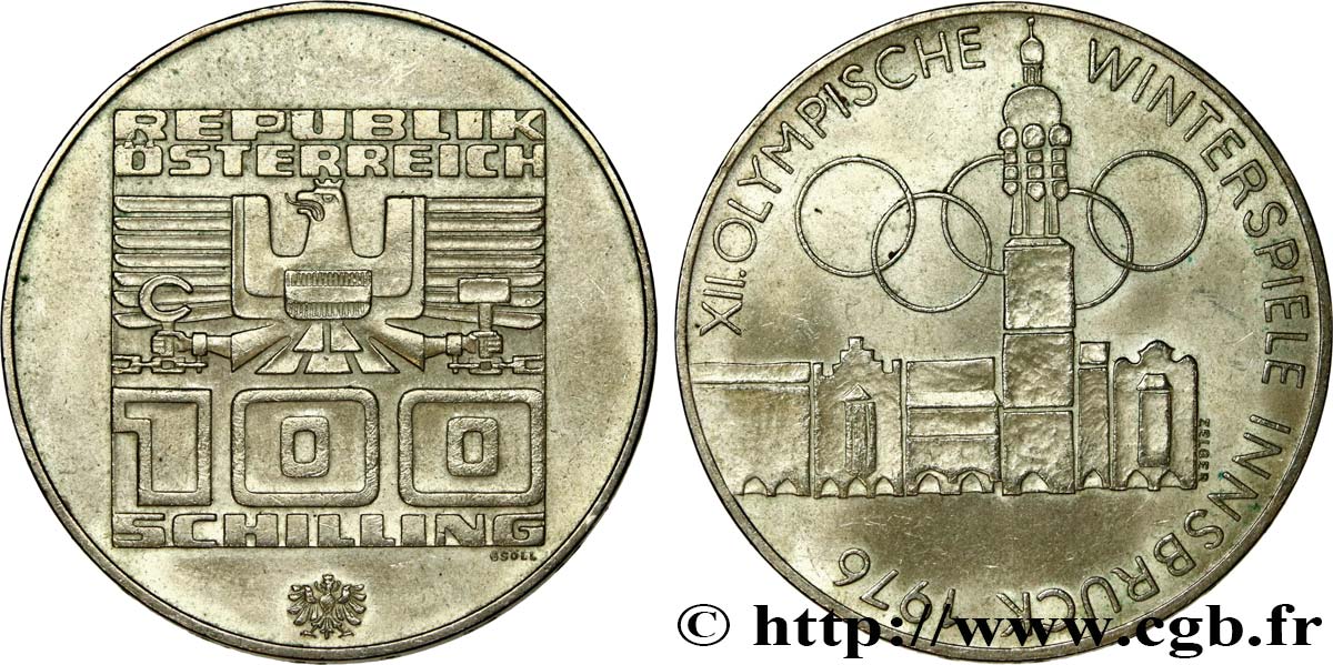 AUSTRIA 100 Schilling J.O. d’hiver d’Innsbruck 1976 - vue de la ville 1974 Hall MS 