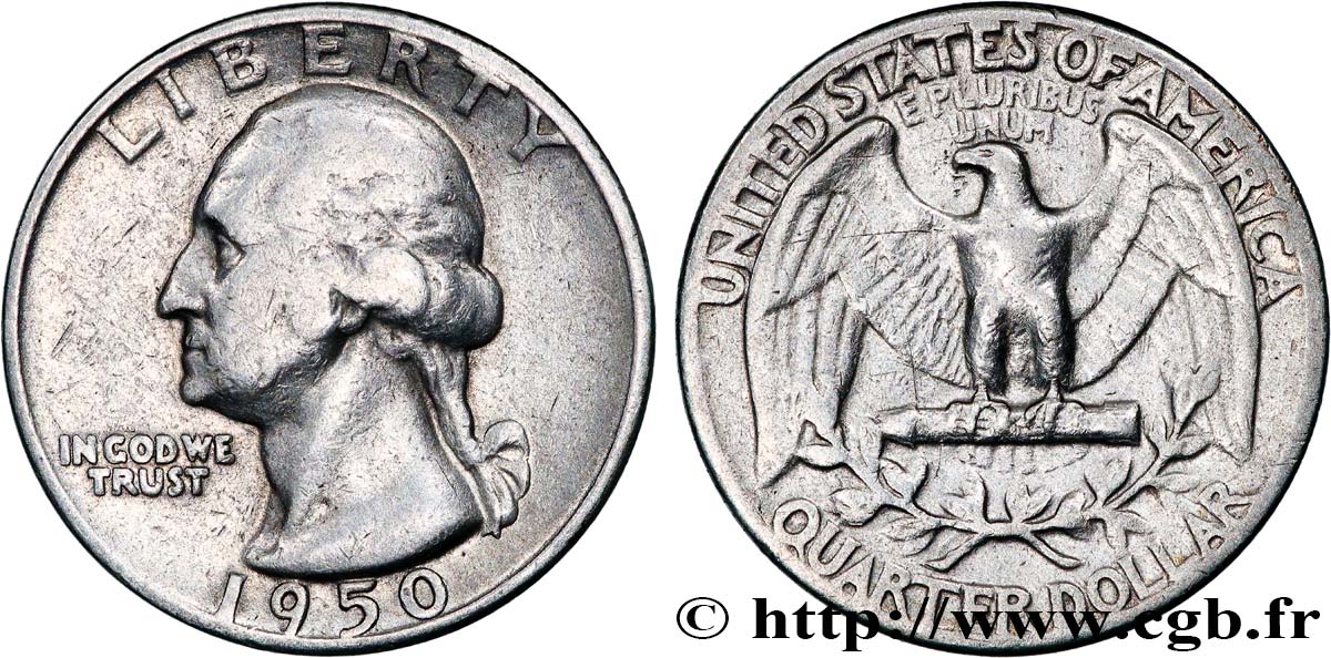 ÉTATS-UNIS D AMÉRIQUE 1/4 Dollar Georges Washington 1950 Philadelphie TB+ 
