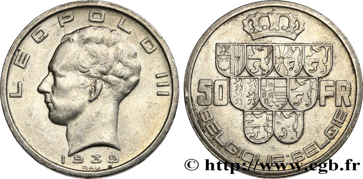 BELGIQUE 50 Francs Léopold III légende Belgique-Belgie tranche position A 1939  TTB 