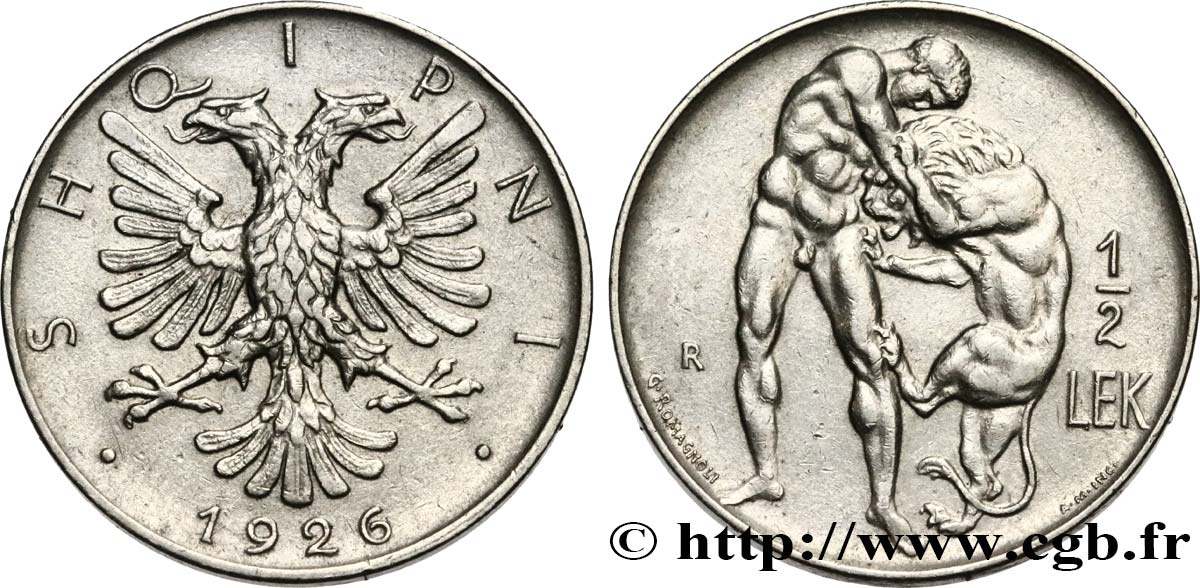 ALBANIA 1/2 Lek 1926 Rome - R AU 