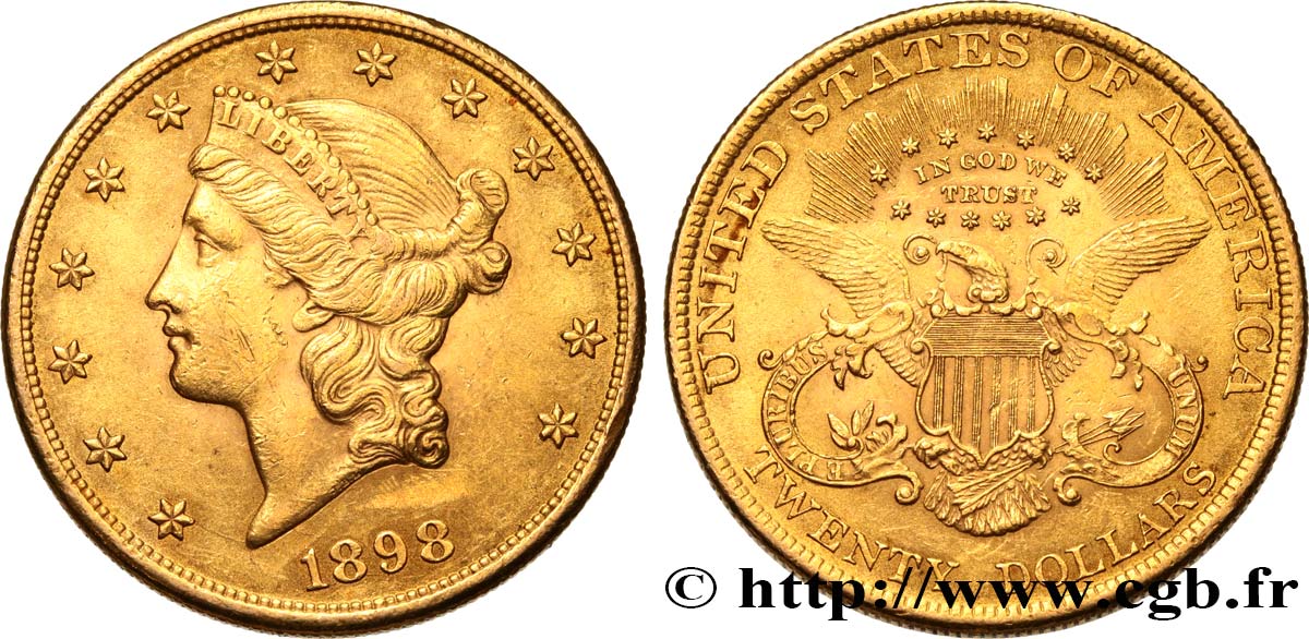 INVESTMENT GOLD 20 Dollars  Liberty  1898 Philadelphie q.SPL 