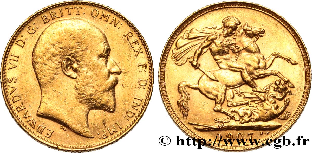 INVESTMENT GOLD 1 Souverain Edouard VII 1907 Londres AU/AU 