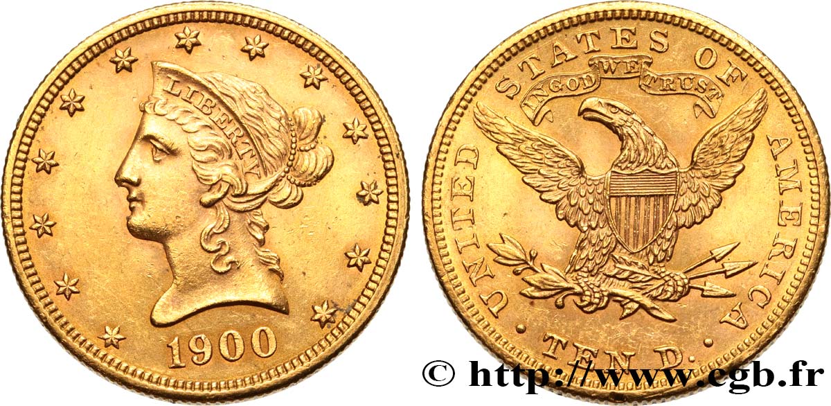INVESTMENT GOLD 10 Dollars or  Liberty  1900 Philadelphie AU 